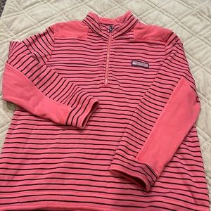 Vineyard vines, quarter zip long sleeve sweatshirt, pink, and navy stripe large